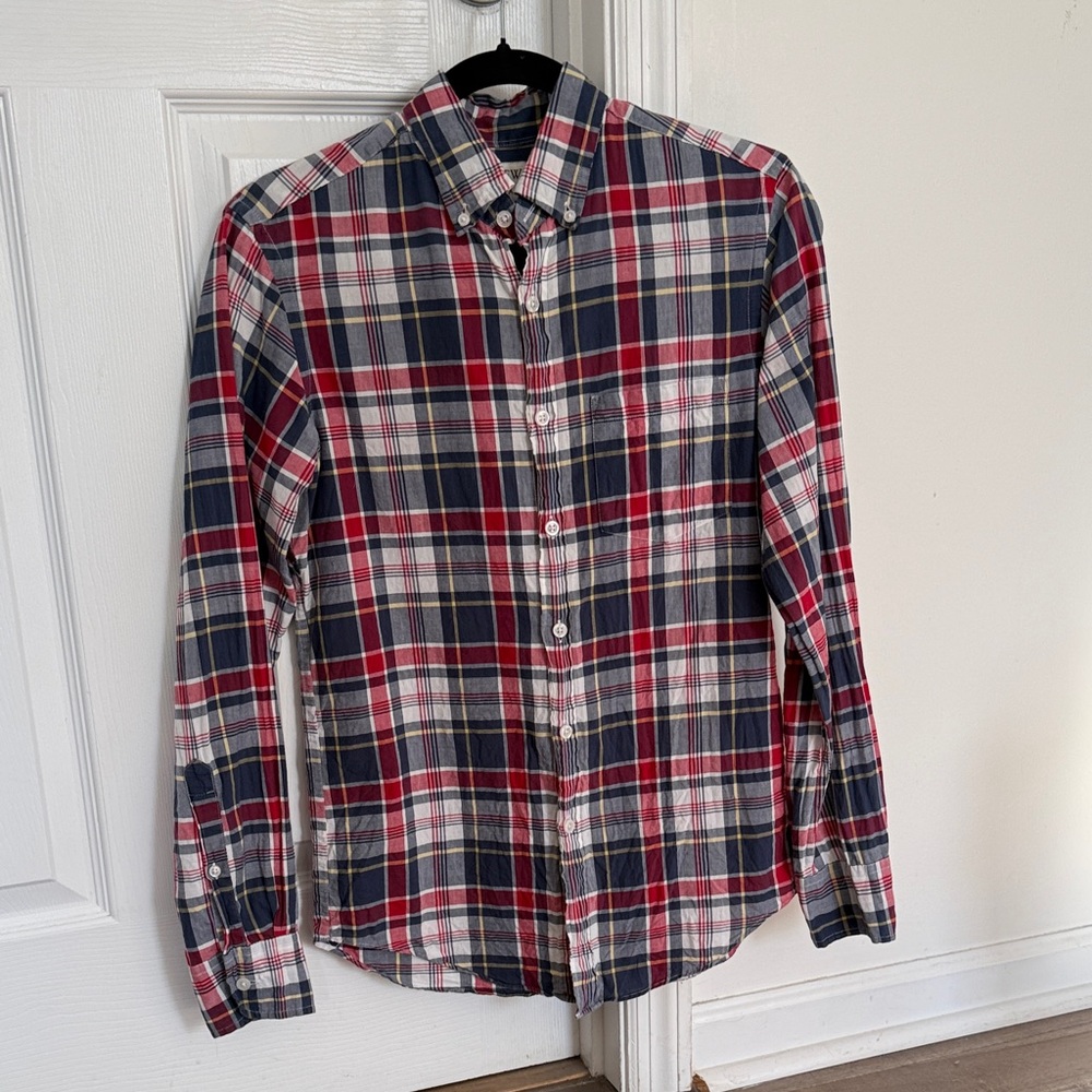 J. Crew Madras Red, Navy & White Plaid Button-Down Shirt XS